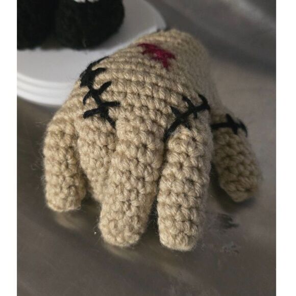 Handmade Crochet Wednesday Addams Doll with “Thing” Companion - Picture 7 of 14